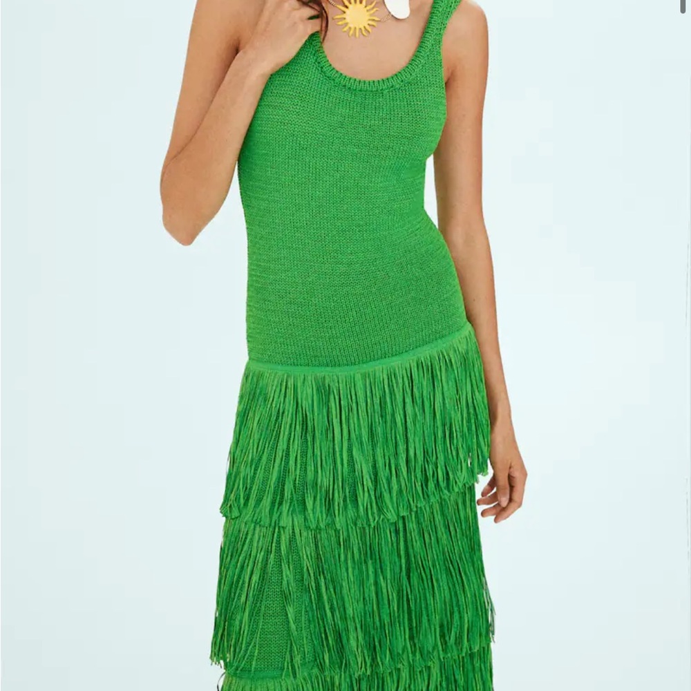 Simon Miller x Mango collab green fringe maxi dress
